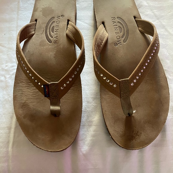 Rainbow Tan color Sandals with Rhinestone Detail women’s size 10 - Picture 6 of 8